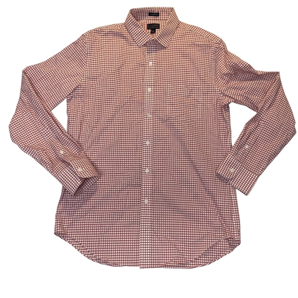 J. Crew Thompson Flex Wrinkle Free Gingham Shirt Mens L Red White Button Down